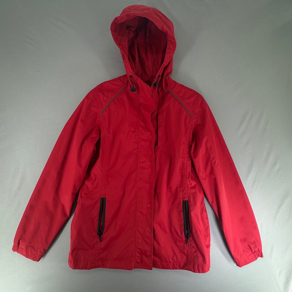 Eddie Bauer WeatherEdge Red Rain Jacket Women Small Hooded Weatherproof 4710
